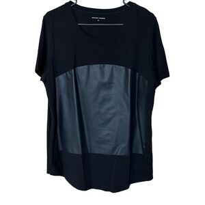 Universal Standard Black‎ Faux Leather Block t-shirt XS 10 / 12